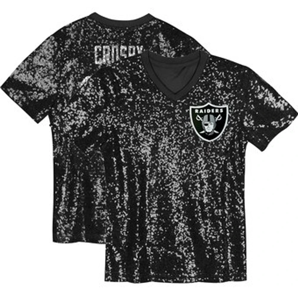 Girls Youth Maxx Crosby Black Las Vegas Raiders Sequin V-Neck Fashion Jersey