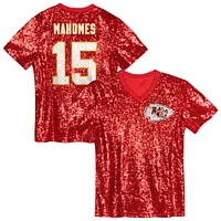 Girls Youth Patrick Mahomes Red Kansas City Chiefs Sequin V-Neck Fashion Jersey