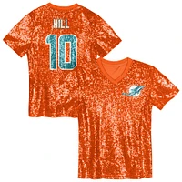 Girls Youth Tyreek Hill Orange Miami Dolphins Sequin V-Neck Fashion Jersey