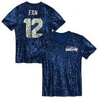 Girls Youth 12 Fan College Navy Seattle Seahawks Sequin V-Neck Fashion Jersey