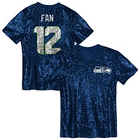 Girls Youth 12 Fan College Navy Seattle Seahawks Sequin V-Neck Fashion Jersey