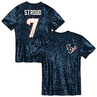 Girls Youth C.J. Stroud Navy Houston Texans Sequin V-Neck Fashion Jersey