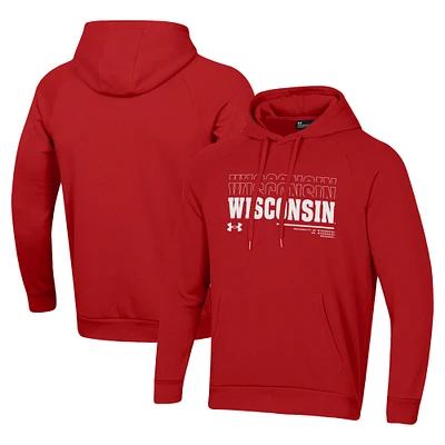 Men's Under Armour Red Wisconsin Badgers 2024 Sideline Wordmark Rival Pullover Hoodie