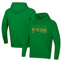 Men's Under Armour Kelly Green Notre Dame Fighting Irish 2024 Sideline Wordmark Rival Pullover Hoodie