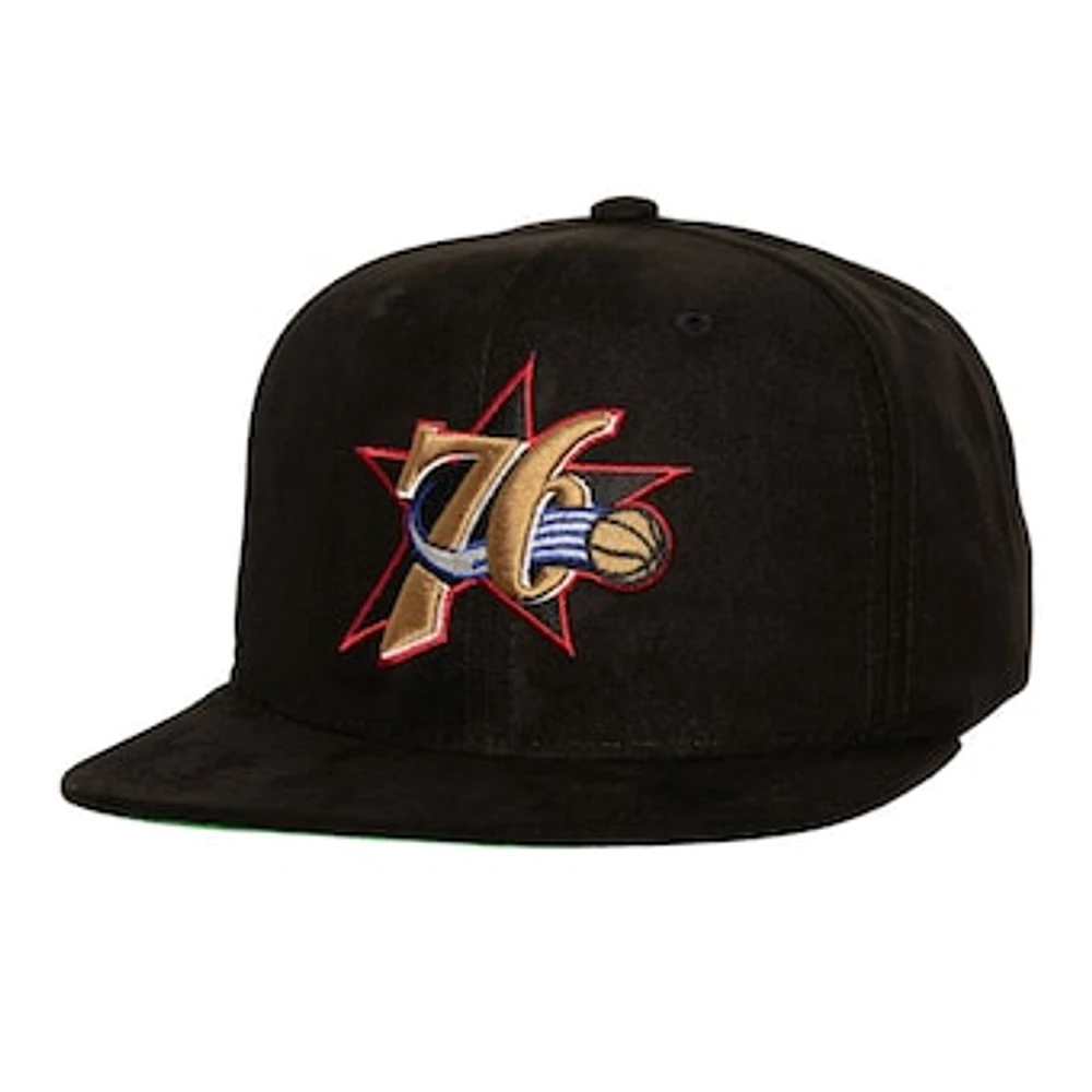 Men's Mitchell & Ness Black Philadelphia 76ers Sweet Suede Snapback Hat