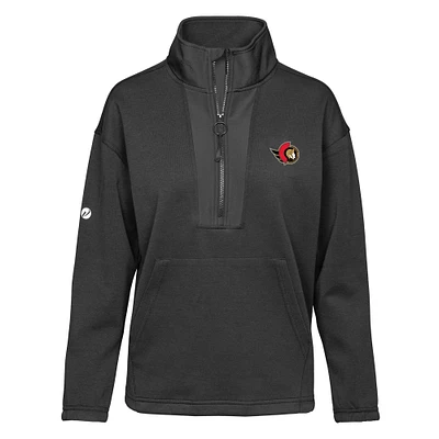 Women's Levelwear Black Ottawa Senators Await Quarter-Zip Pullover Top