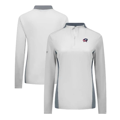 Women's Levelwear White Columbus Blue Jackets Moxie Insignia Core Quarter-Zip Pullover Top