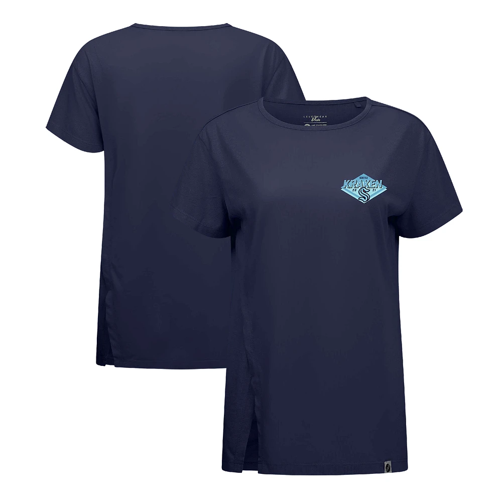 Women's Levelwear Deep Sea Blue Seattle Kraken Influx Club Patch 2.0 T-Shirt
