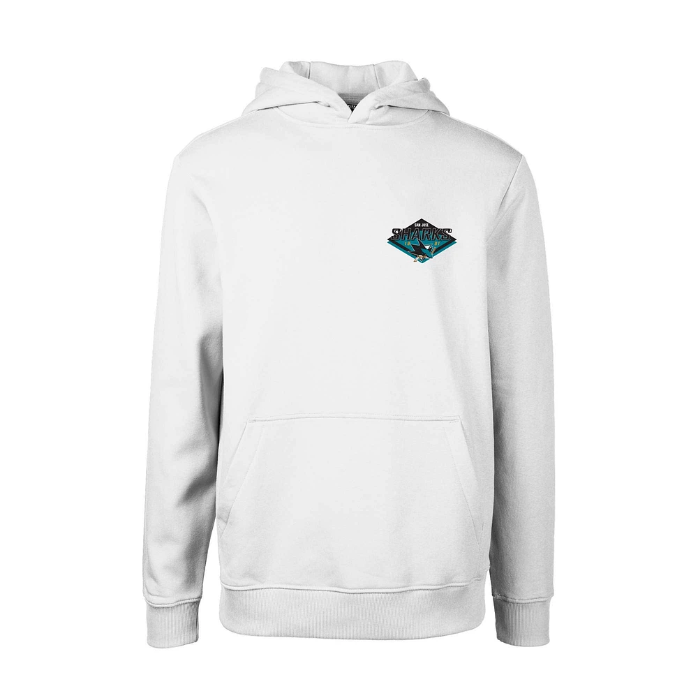 Youth Levelwear White San Jose Sharks Podium Club Patch 2.0 Fleece Pullover Hoodie