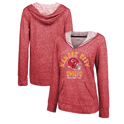 Women's Majestic Threads  Red Kansas City Chiefs Super Bowl LVIII Victory Slub V-Neck Pullover Hoodie