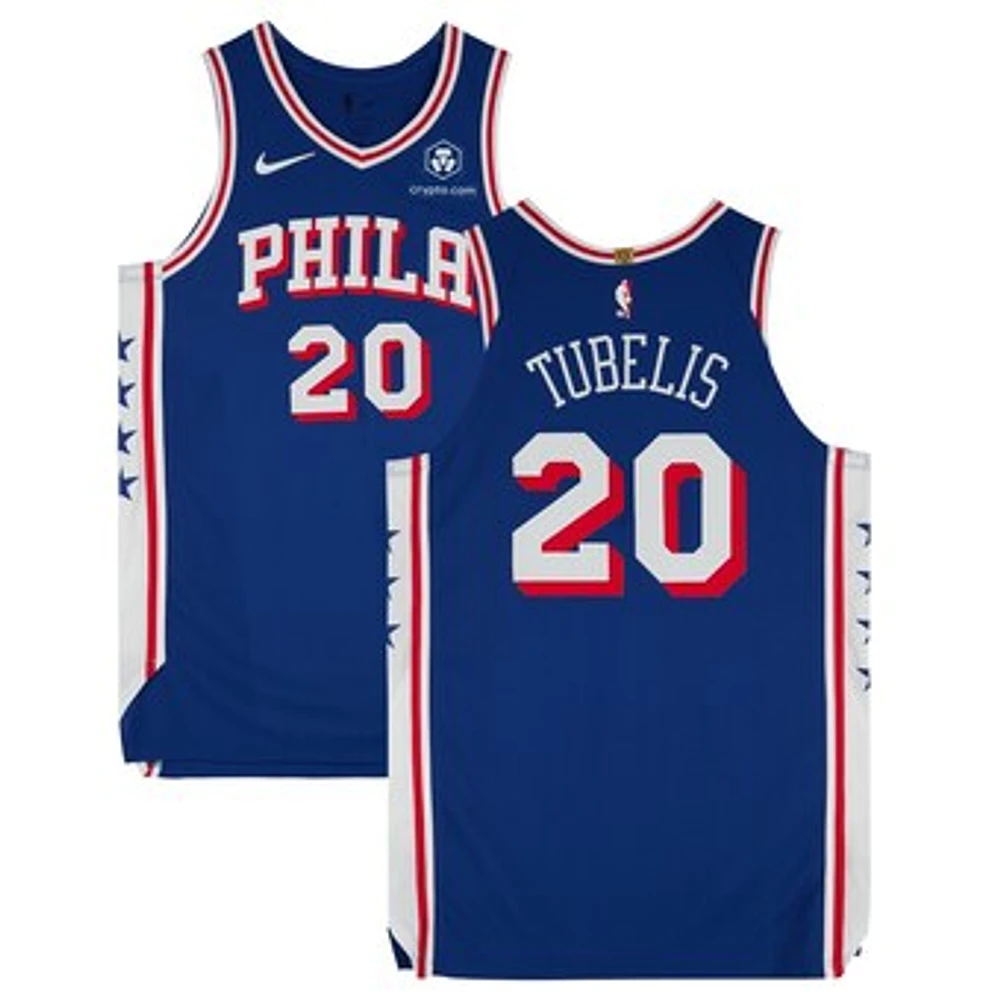 Ąžuolas Tubelis Philadelphia 76ers Player-Issued #20 Blue Jersey from the 2023-24 NBA Season