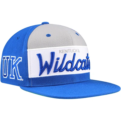 Men's Mitchell & Ness White/Royal Kentucky Wildcats Retro Sport Color Block Script Snapback Hat