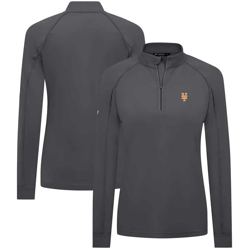 Women's Levelwear Charcoal New York Mets Kinetic Insignia Quarter-Zip Pullover