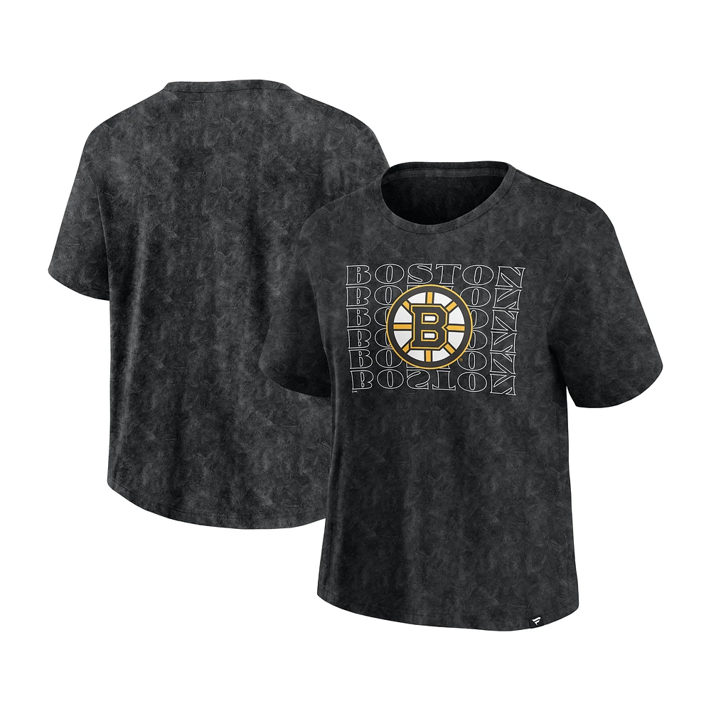 Women's Fanatics  Black Boston Bruins Faded Wash T-Shirt