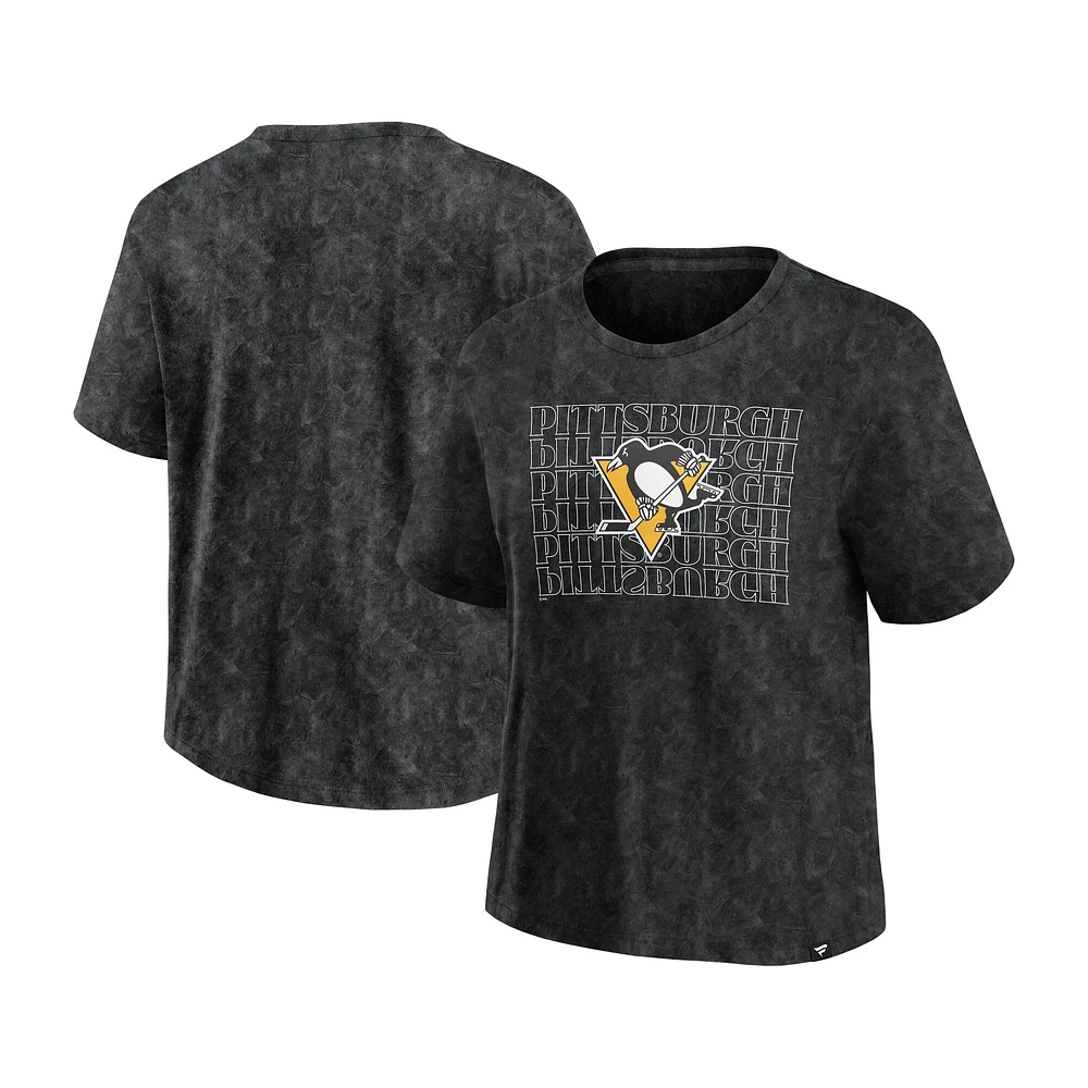 Women's Fanatics  Black Pittsburgh Penguins Faded Wash T-Shirt