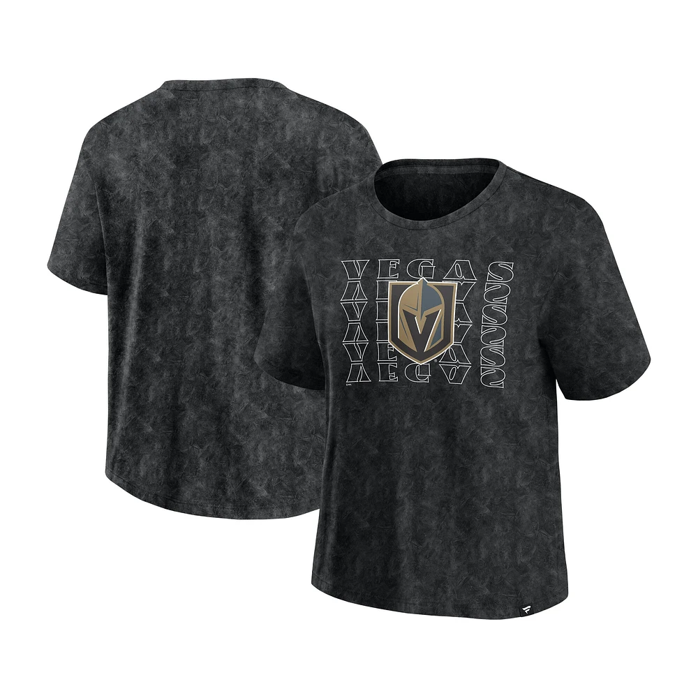 Women's Fanatics  Black Vegas Golden Knights Faded Wash T-Shirt