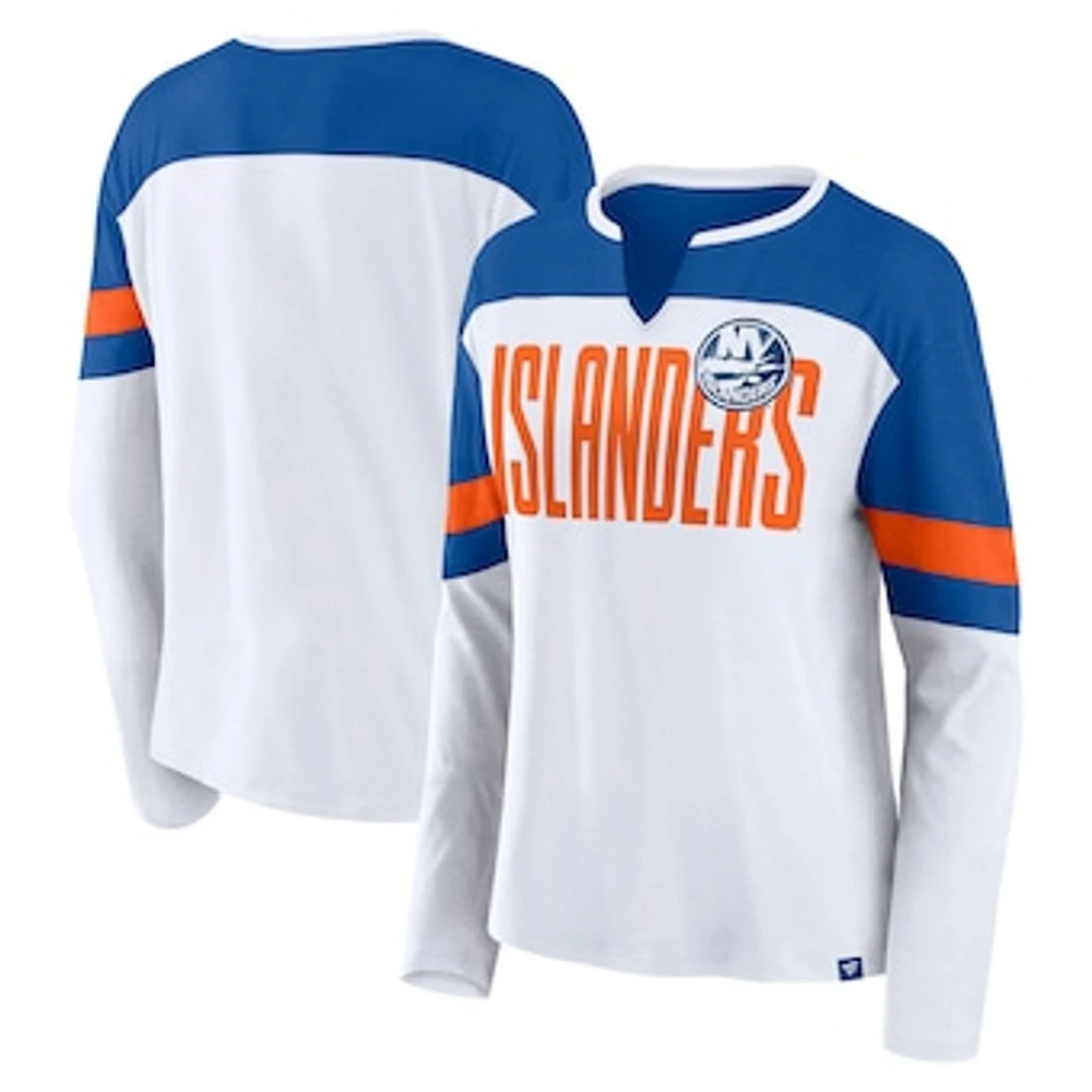 Women's Fanatics White New York Islanders Frozen Long Sleeve Notch Neck T-Shirt