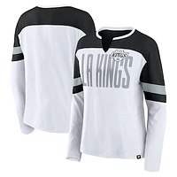 Women's Fanatics White/Black Los Angeles Kings Frozen Long Sleeve Notch Neck T-Shirt