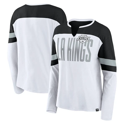 Women's Fanatics White/Black Los Angeles Kings Frozen Long Sleeve Notch Neck T-Shirt