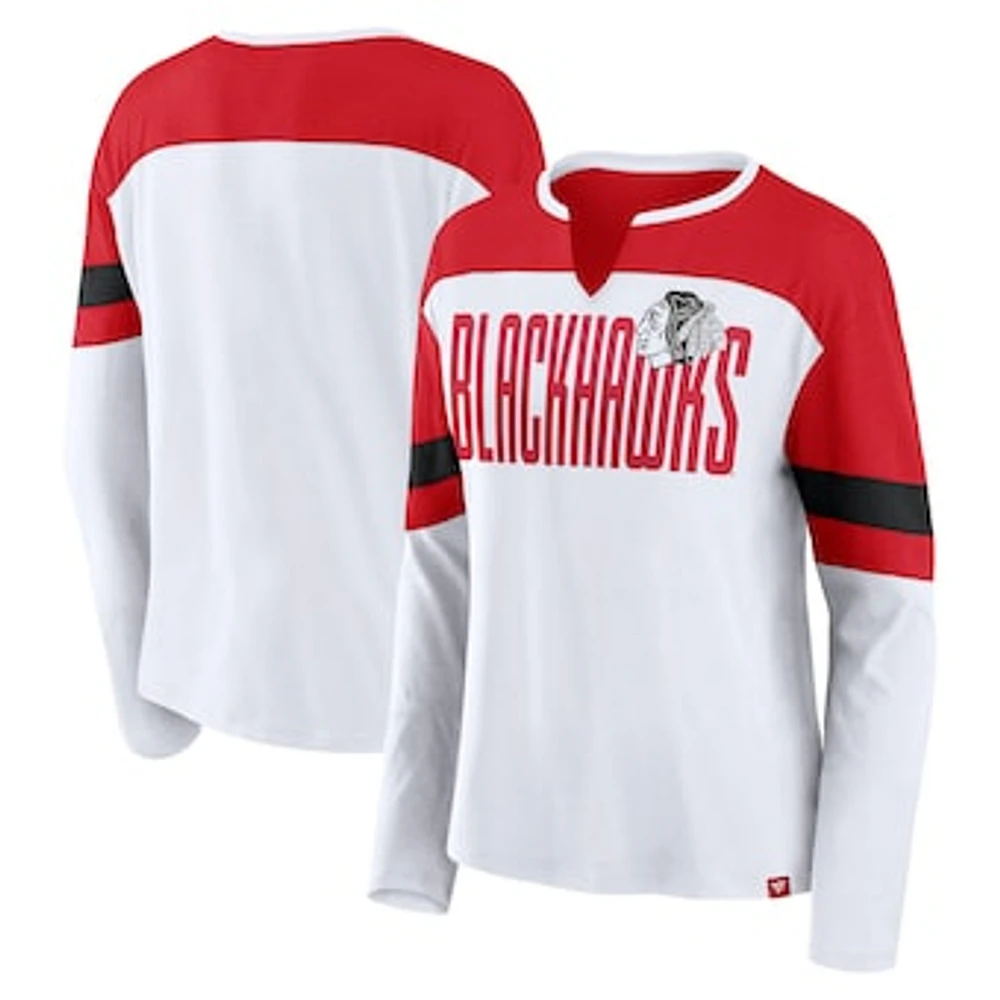 Women's Fanatics White Chicago Blackhawks Frozen Long Sleeve Notch Neck T-Shirt