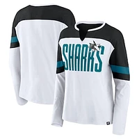 Women's Fanatics White/Black San Jose Sharks Frozen Long Sleeve Notch Neck T-Shirt