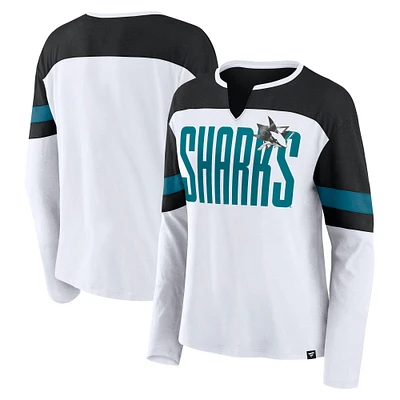 Women's Fanatics White San Jose Sharks Frozen Long Sleeve Notch Neck T-Shirt