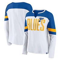 Women's Fanatics White/Blue St. Louis Blues Frozen Long Sleeve Notch Neck T-Shirt