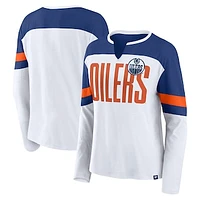 Women's Fanatics White Edmonton Oilers Frozen Long Sleeve Notch Neck T-Shirt