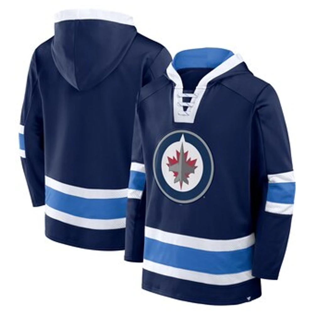 Men's Fanatics Navy Winnipeg Jets Inside Line Fleece Pullover Hoodie