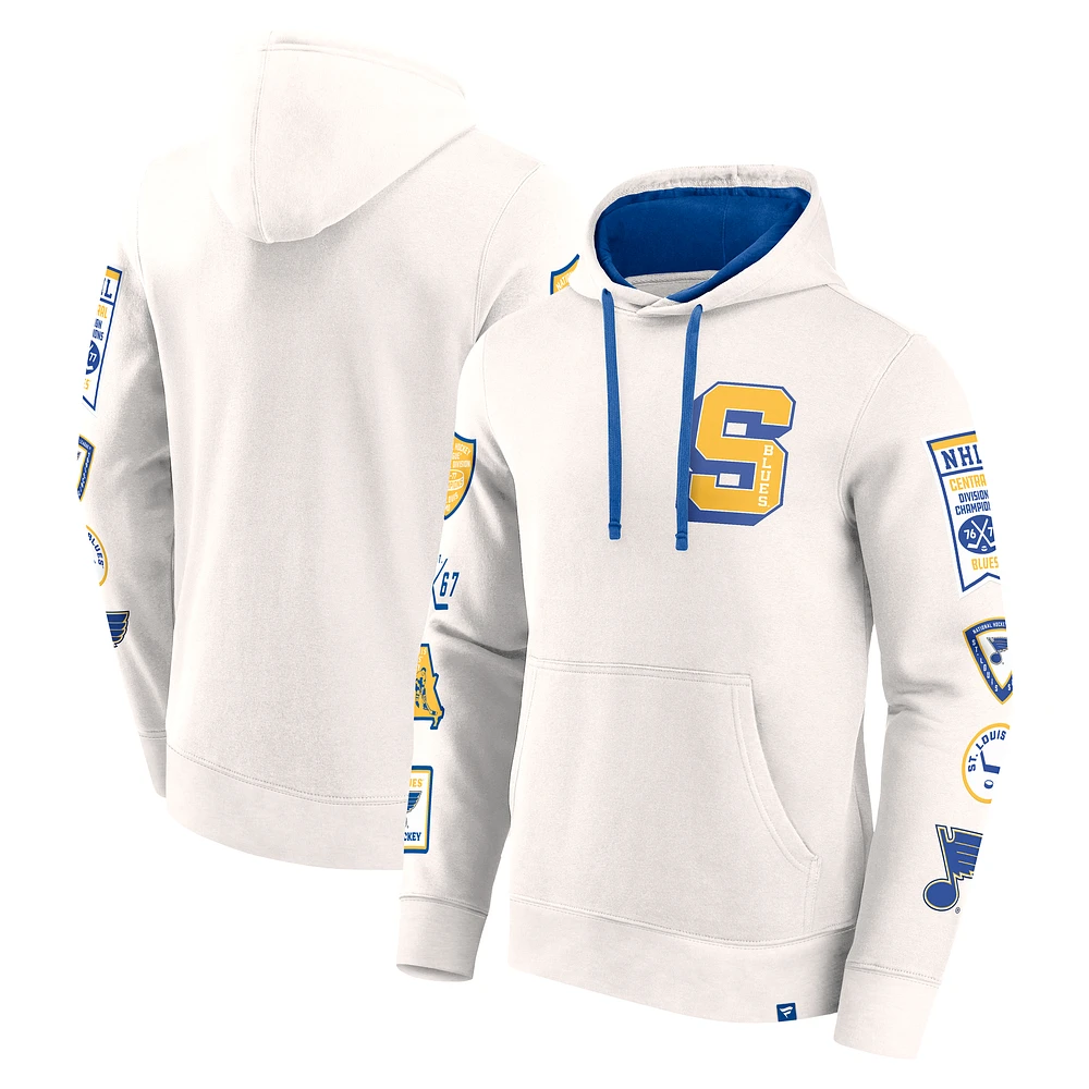 Men's Fanatics White St. Louis Blues Letterman Fleece Pullover Hoodie