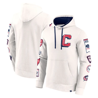 Men's Fanatics White Columbus Blue Jackets Letterman Fleece Pullover Hoodie