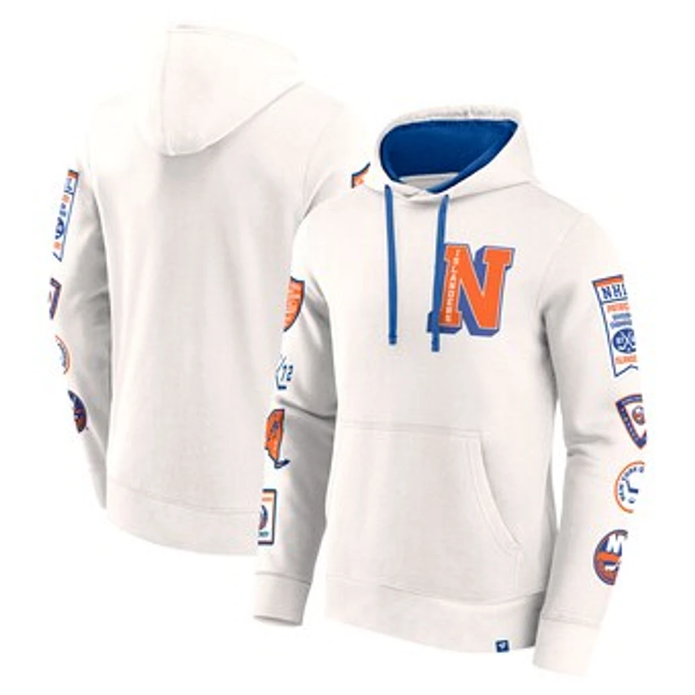 Men's Fanatics White New York Islanders Letterman Fleece Pullover Hoodie