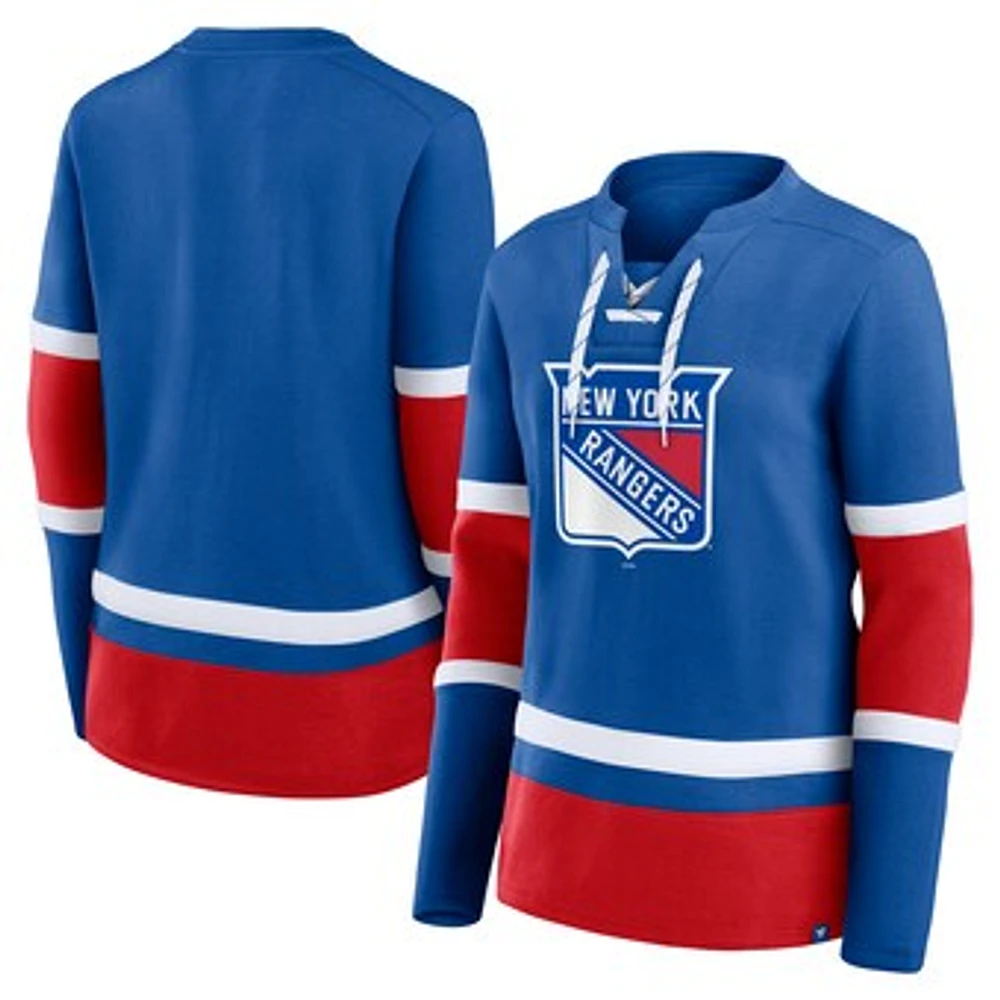 Women's Fanatics Blue New York Rangers Prime Time Lace-Up Long Sleeve T-Shirt