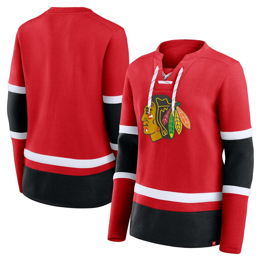 Women's Fanatics Red Chicago Blackhawks Prime Time Lace-Up Long Sleeve T-Shirt