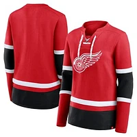 Women's Fanatics Red Detroit Wings Prime Time Lace-Up Long Sleeve T-Shirt