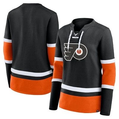 Women's Fanatics Black Philadelphia Flyers Prime Time Lace-Up Long Sleeve T-Shirt