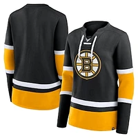 Women's Fanatics Black Boston Bruins Prime Time Lace-Up Long Sleeve T-Shirt