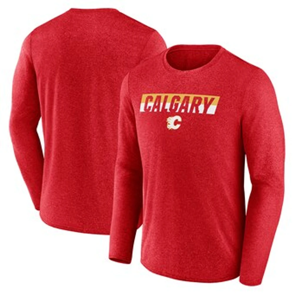 Men's Fanatics Heather Red Calgary Flames Transition Long Sleeve T-Shirt