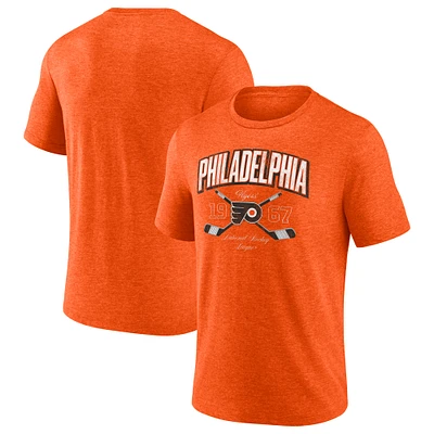 Men's Fanatics Heather Orange Philadelphia Flyers Vintage Cross Sticks Distressed Tri-Blend T-Shirt