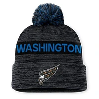 Men's Fanatics Black Washington Capitals 50th Anniversary Authentic Pro Alternate Logo Cuffed Knit Hat with Pom