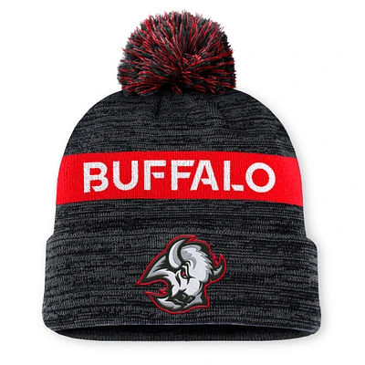 Men's Fanatics Black Buffalo Sabres  Authentic Pro Alternate Logo Cuffed Knit Hat with Pom