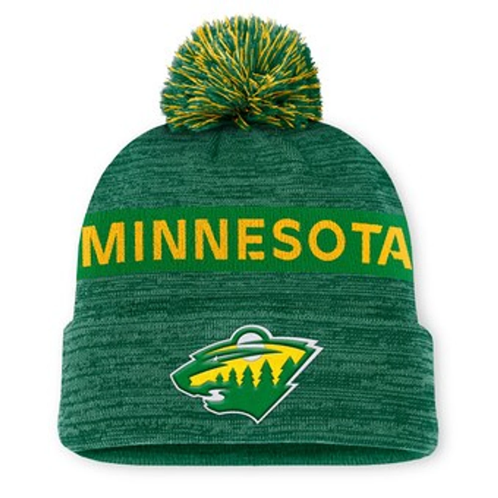 Men's Fanatics Kelly Green Minnesota Wild  Authentic Pro Alternate Logo Cuffed Knit Hat with Pom