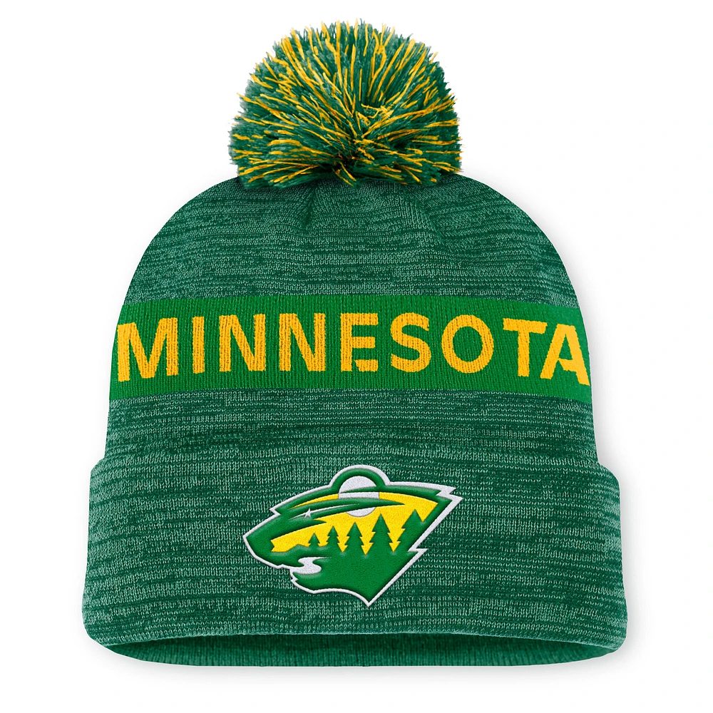 Men's Fanatics Kelly Green Minnesota Wild  Authentic Pro Alternate Logo Cuffed Knit Hat with Pom