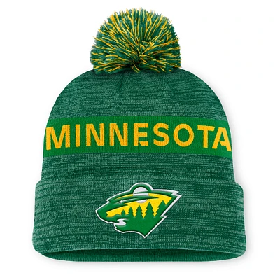 Men's Fanatics Kelly Green Minnesota Wild  Authentic Pro Alternate Logo Cuffed Knit Hat with Pom