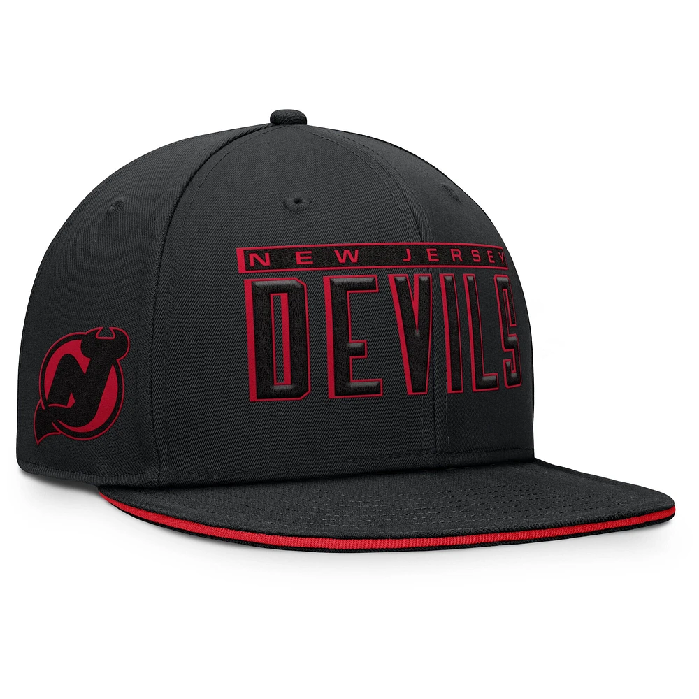 Men's Fanatics Black New Jersey Devils Fundamental Gino Stack Text Snapback Hat