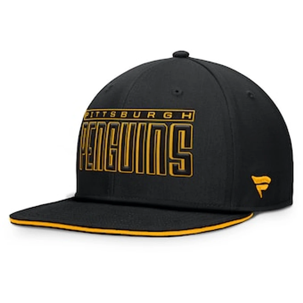 Men's Fanatics Black Pittsburgh Penguins Fundamental Gino Stack Text Snapback Hat