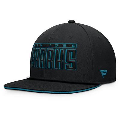 Men's Fanatics Black San Jose Sharks Fundamental Gino Stack Text Snapback Hat