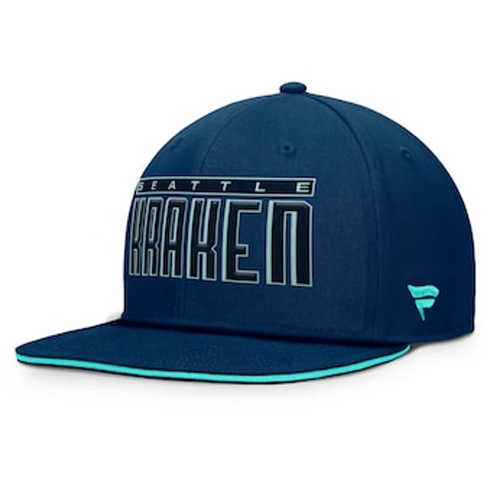 Men's Fanatics Navy Seattle Kraken Fundamental Gino Stack Text Snapback Hat