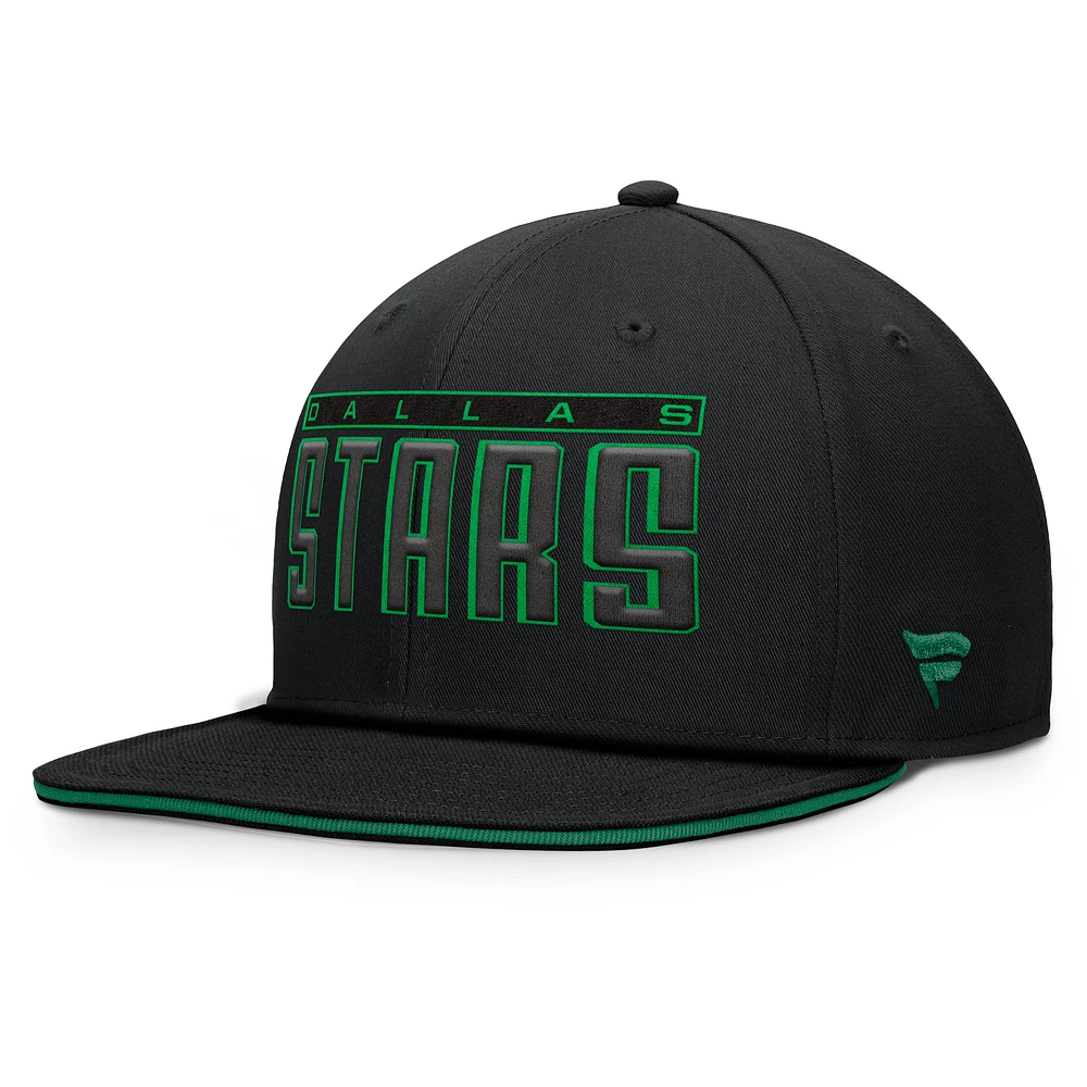 Men's Fanatics Black Dallas Stars Fundamental Gino Stack Text Snapback Hat