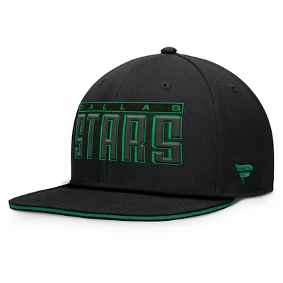 Men's Fanatics Black Dallas Stars Fundamental Gino Stack Text Snapback Hat